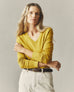 Women's Premium Slub V-Neck Long Sleeve Tee - Golden Palm
